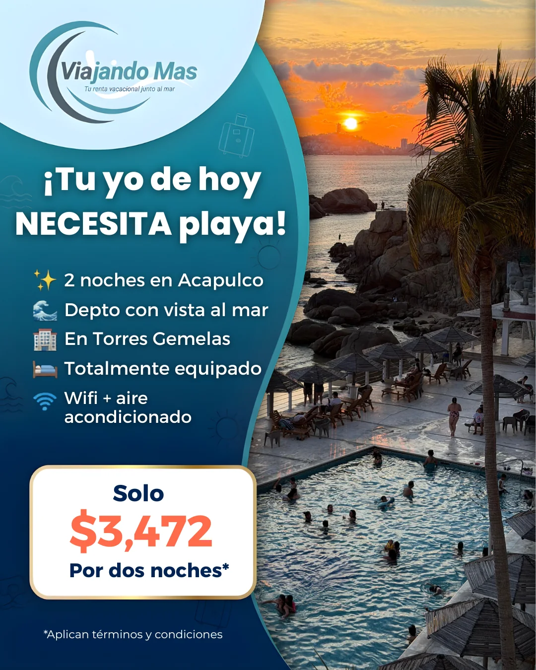 Ejemplo de anuncio estático de Viajando Más con precio y beneficios